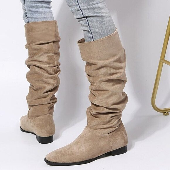 Comfortview Wide Calf Shelly Tall Faux Suede Slouch Boots 8.5 Brown Y2K 90s Boho - Picture 1 of 12